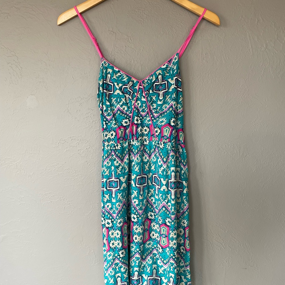 Xhilaration Pink and Green Sundress Sleeveless Resort Wear